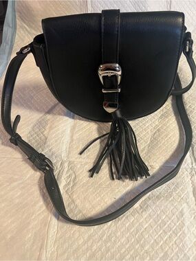 Black Leather Tassel Saddle Crossbody Bag